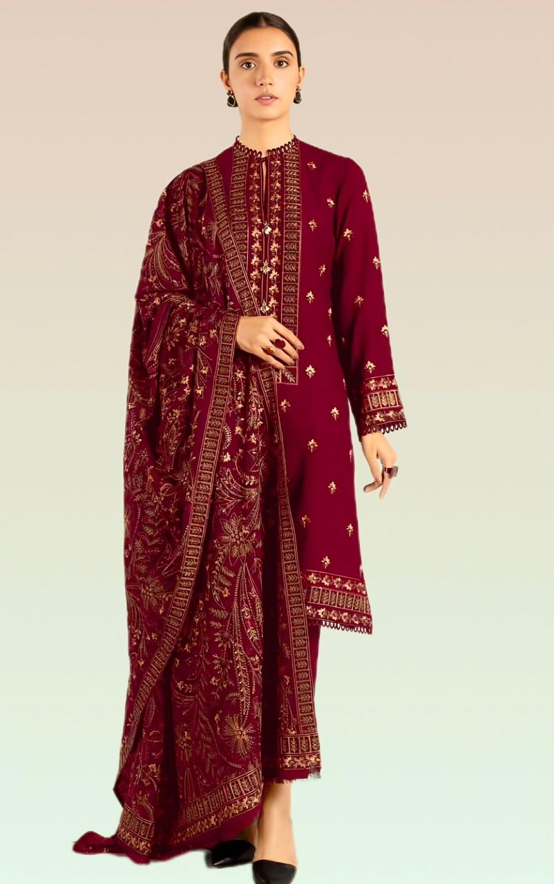 3PC Unstitched Karandi Embroidered Shirt with Karandi Embroidered Dupatta MT-103